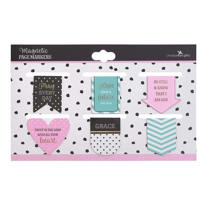 Bookmark Magnetic - set of 6: Pray Every Day, Die-Cut, Pink/Blue/Black