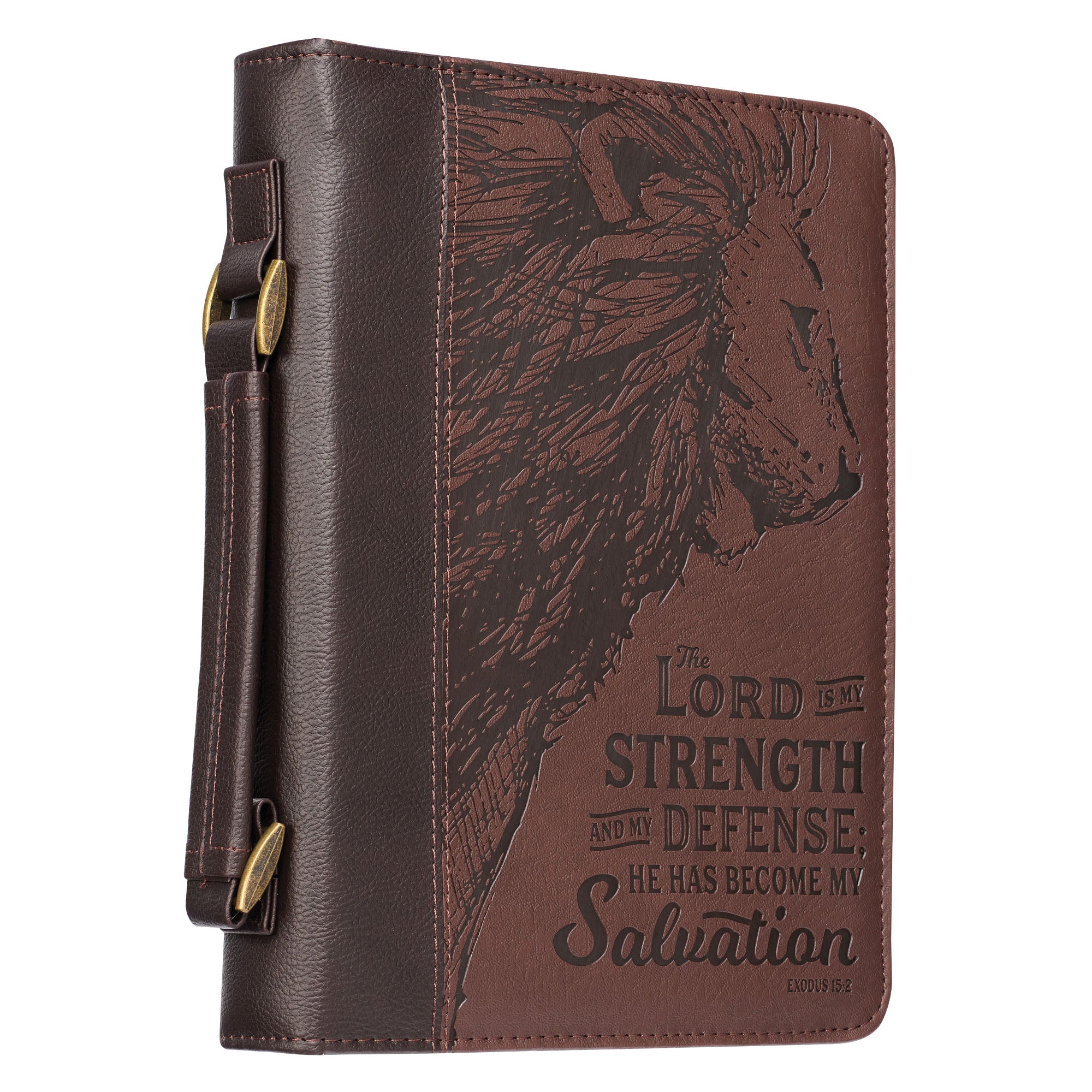 Bible Cover Large: The Lord is My Strength Brown (Exodus 15:2)