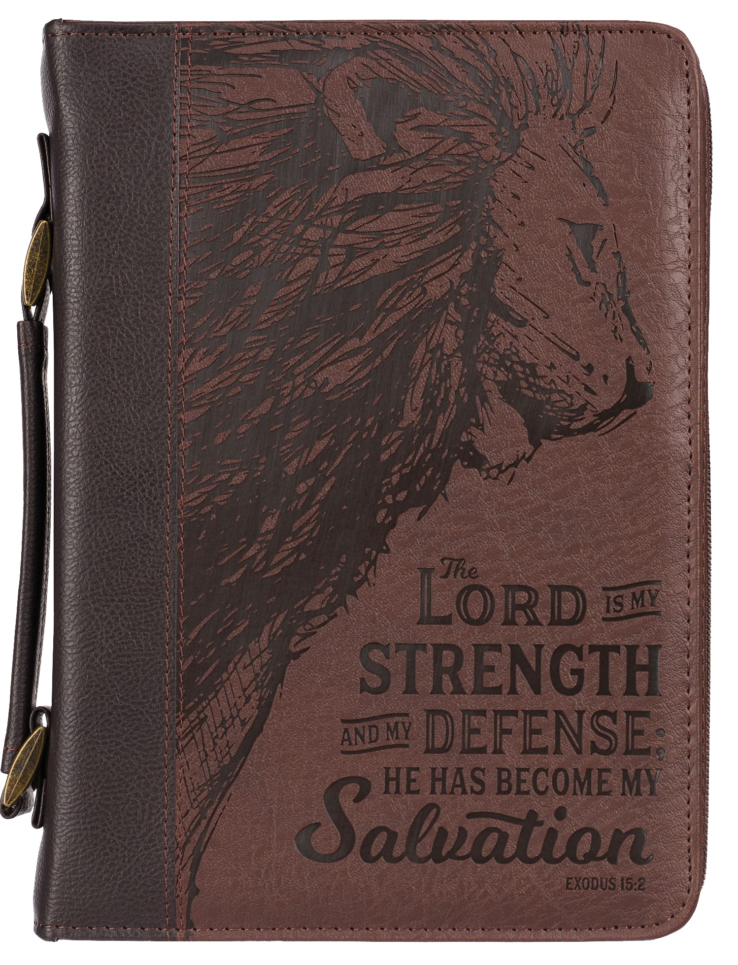 Bible Cover Large: The Lord is My Strength Brown (Exodus 15:2)