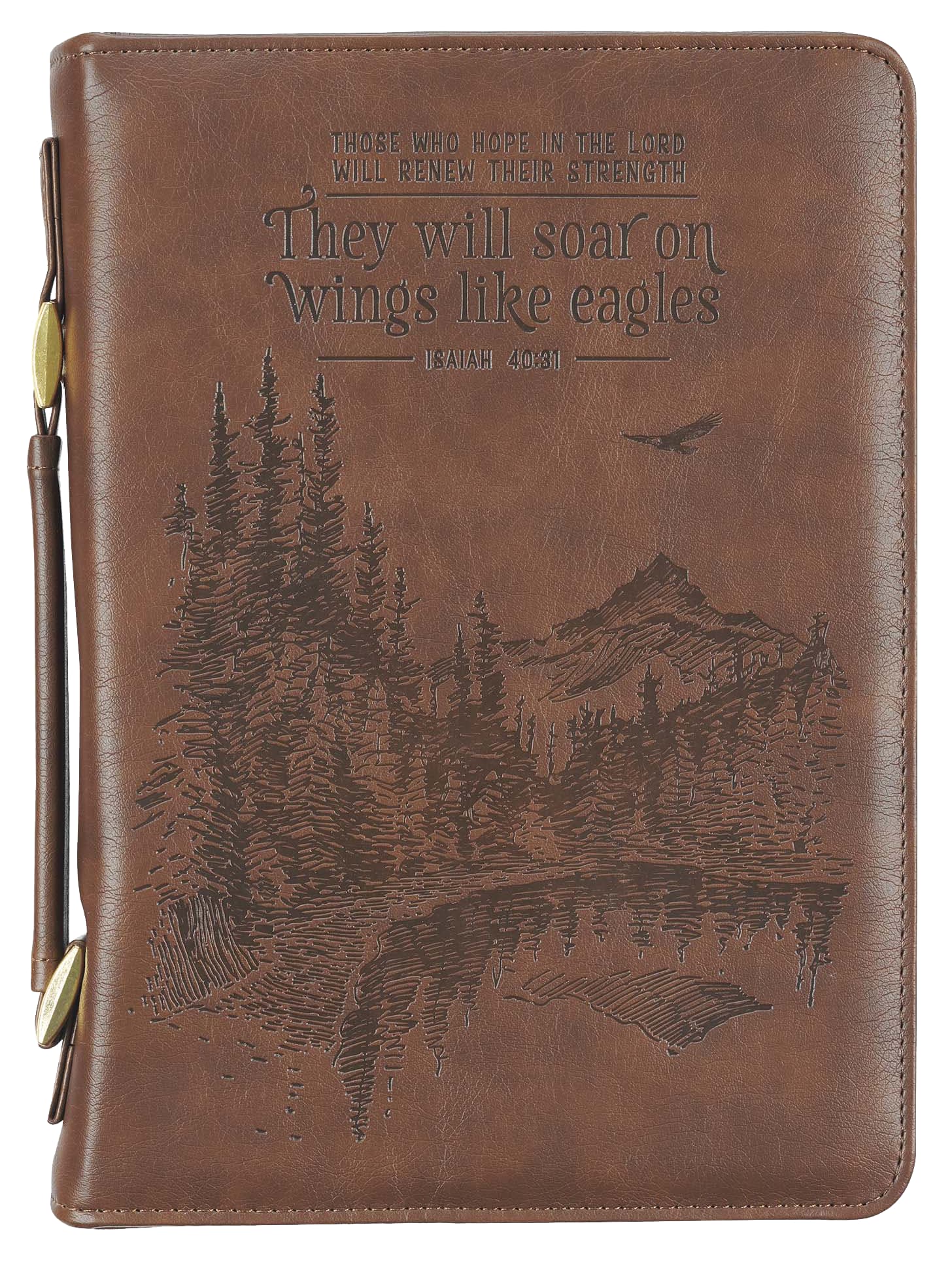 Bible Cover Large: Wings Like Eagles Brown (Isaiah 40:31)