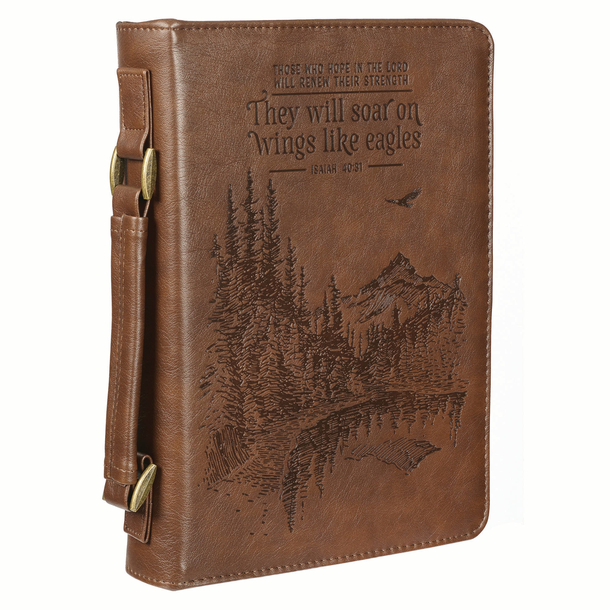 Bible Cover Large: Wings Like Eagles Brown (Isaiah 40:31)