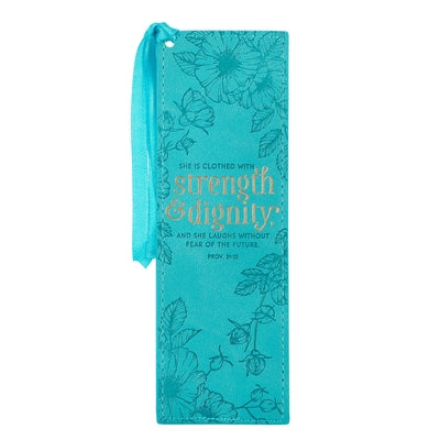 Bookmark With Tassel: She is Clothed Teal/Turquoise (Proverbs 31:25)