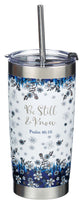 Stainless Steel Travel Mug With Straw: Be Still (Psalm 46:10) Blue/Navy (532 Ml)
