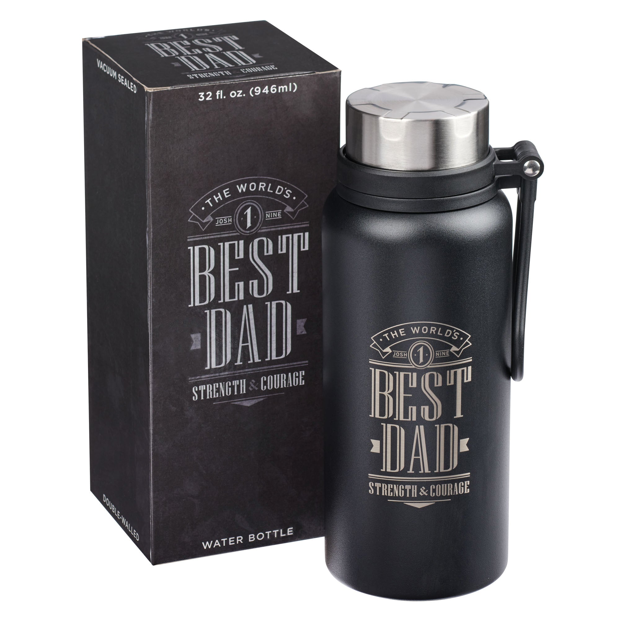 Water Bottle, Stainless Steel (946 ml): Best Dad, Joshua 1:9, Black