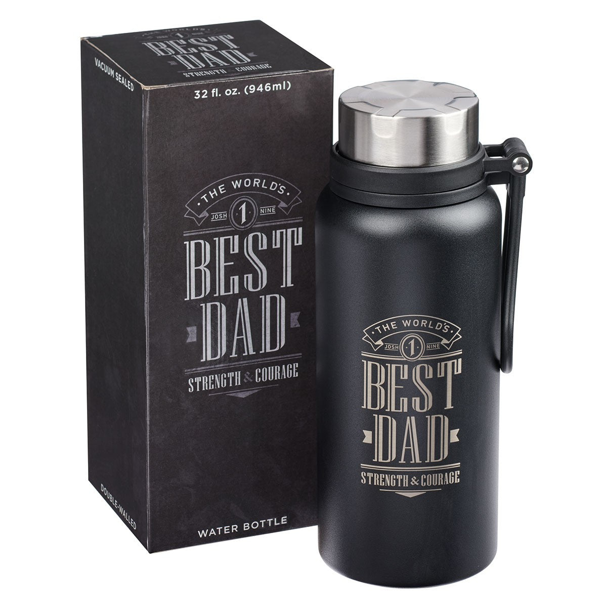 Water Bottle, Stainless Steel (946 ml): Best Dad, Joshua 1:9, Black