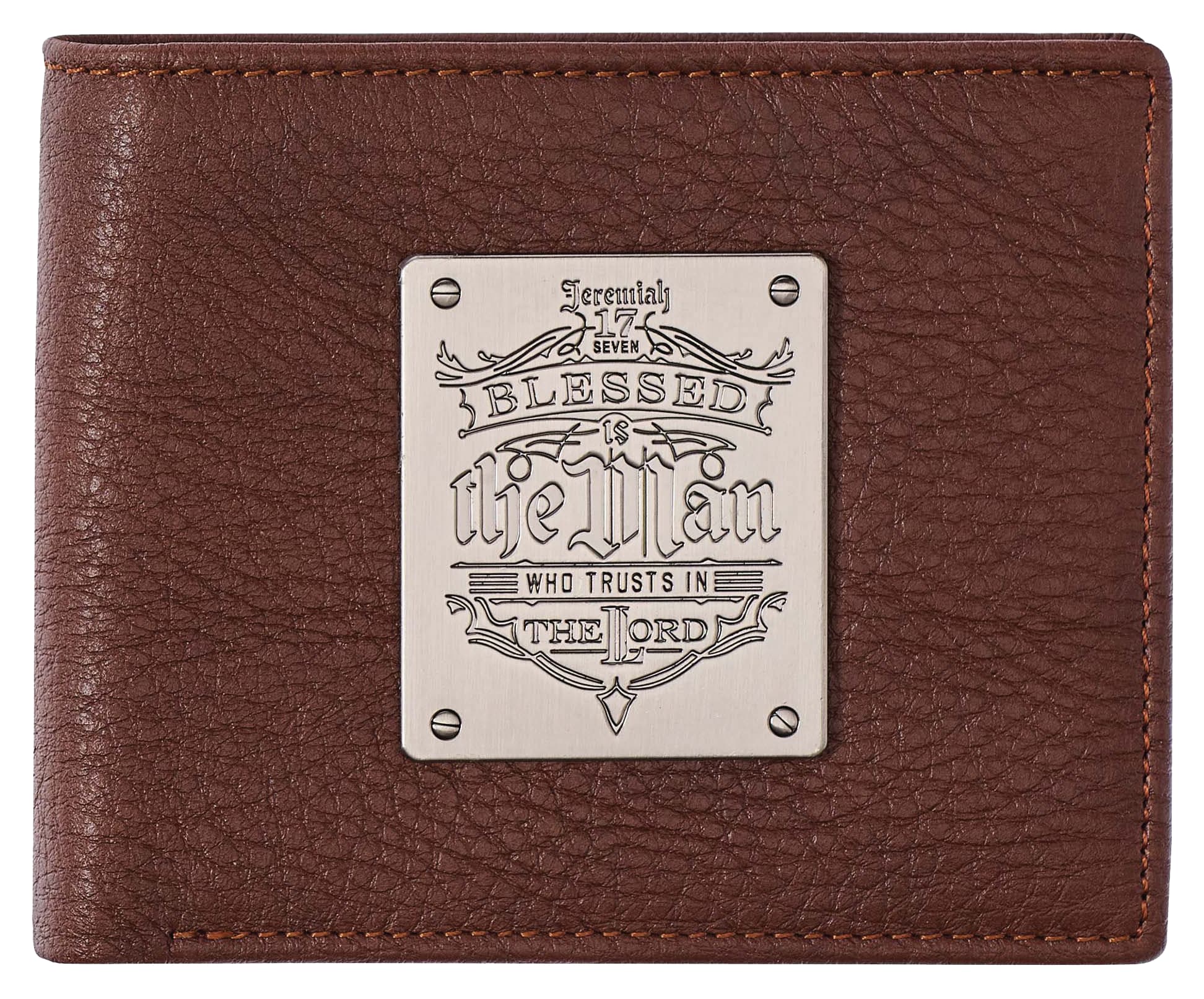 Leather Wallet: Blessed is the Man, Dark Brown, Jer. 17:7, Bi-Fold, Rfid-blocking, Gift Boxed
