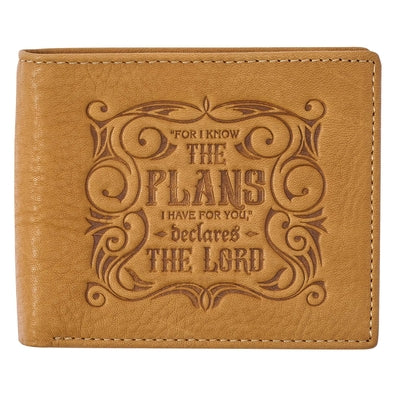 Leather Wallet: I Know the Plans,  Tan,  Jer 29:11, Bi-Fold, Rfid-blocking, Gift Boxed