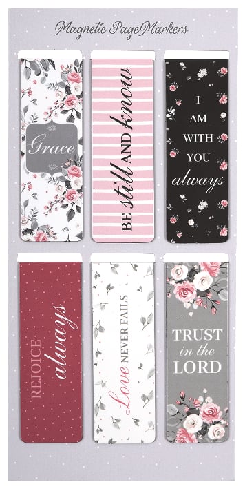 Bookmark Magnetic - set of 6: Pink Roses