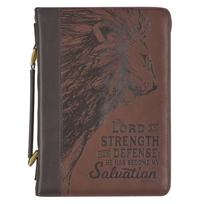 Bible Cover Extra Large: The Lord is My Strength Brown (Exodus 15:2)