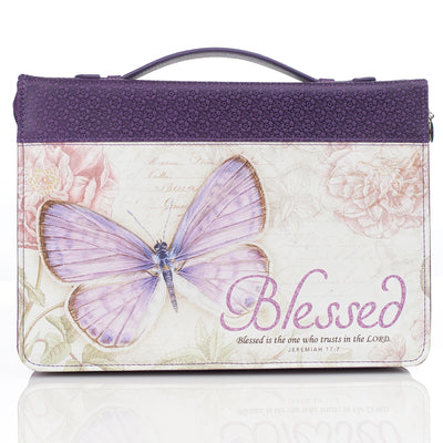 Bible Cover Extra Large: Blessed Purple Butterfly (Jer 17:7)