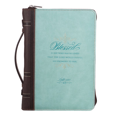 Bible Cover Extra Large: Blessed is She Turquoise (Luke 1:45)