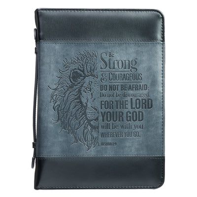 Bible Cover Classic, Be Strong & Courageous, Grey/Black Luxleather (Joshua 1:9)