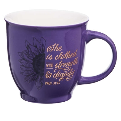 Ceramic Mug: She is Clothed in Strength (Proverbs 31:25) Purple (414 Ml)