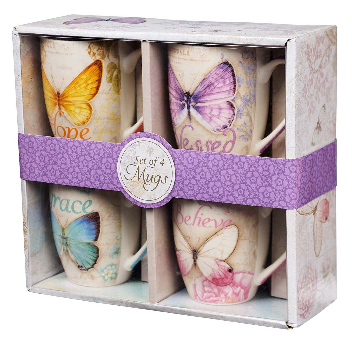 Ceramic Mugs (Set Of 4) 355ml: Butterflies