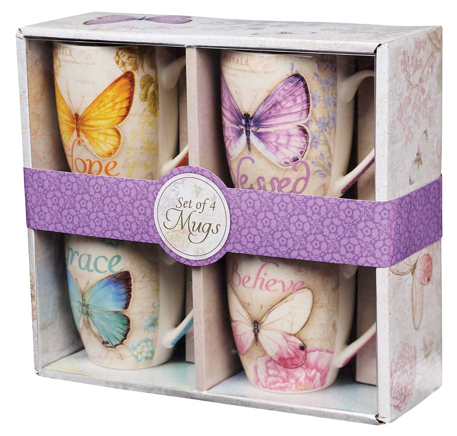 Ceramic Mugs (Set Of 4) 355ml: Butterflies