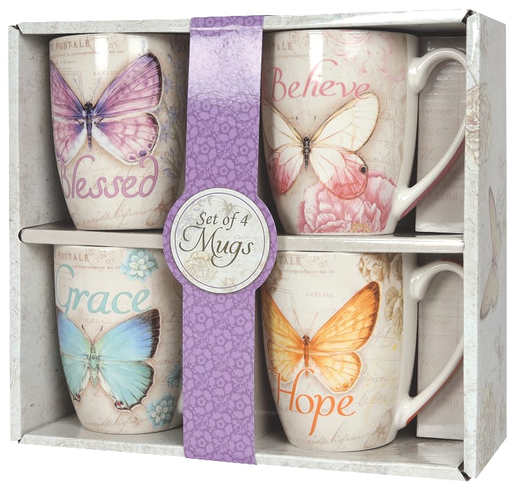 Ceramic Mugs (Set Of 4) 355ml: Butterflies