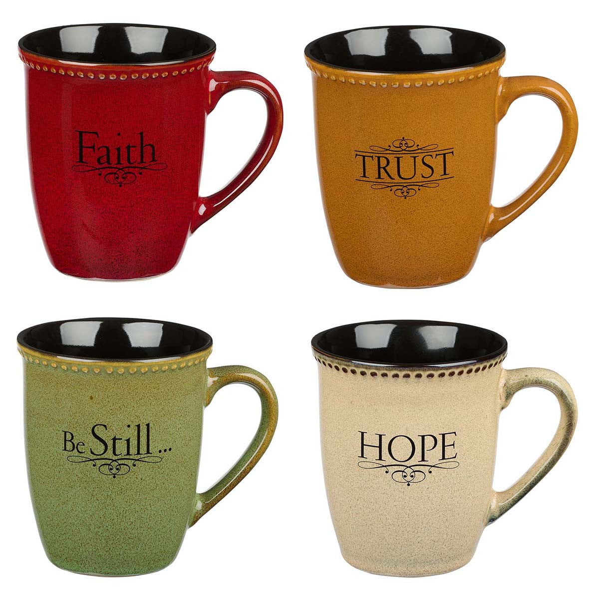 Ceramic Mugs (Set Of 4) 384 ML: Faith, Trust, Hope, Be Still