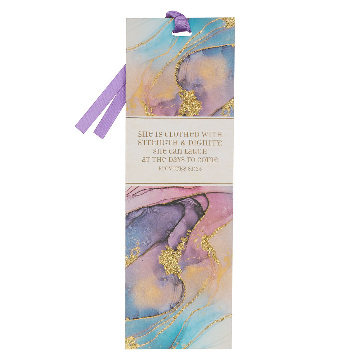 Premium Bookmark With Ribbon: She is Clothed (Proverbs 31:25)