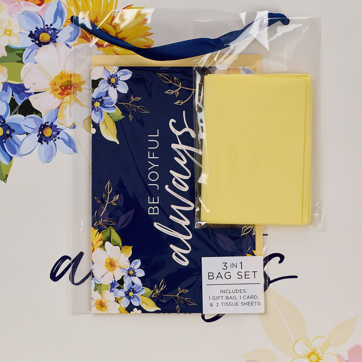Gift Bag Large Portrait: Be Joyful Always Yellow/Navy (2 Thess 5:16)