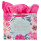 Gift Bag Large Landscape: The Lord Bless You and Keep You Blue/Pink Floral (Numbers 6:24)