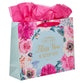Gift Bag Large Landscape: The Lord Bless You and Keep You Blue/Pink Floral (Numbers 6:24)