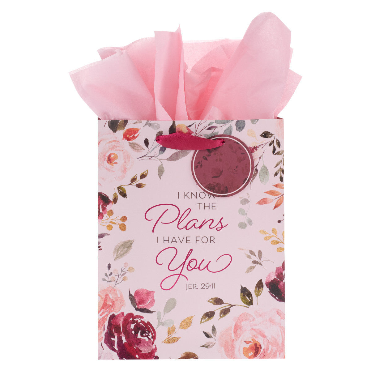 Gift Bag Medium: I Know the Plans I Have For You Pink Roses (Jer 29:11)