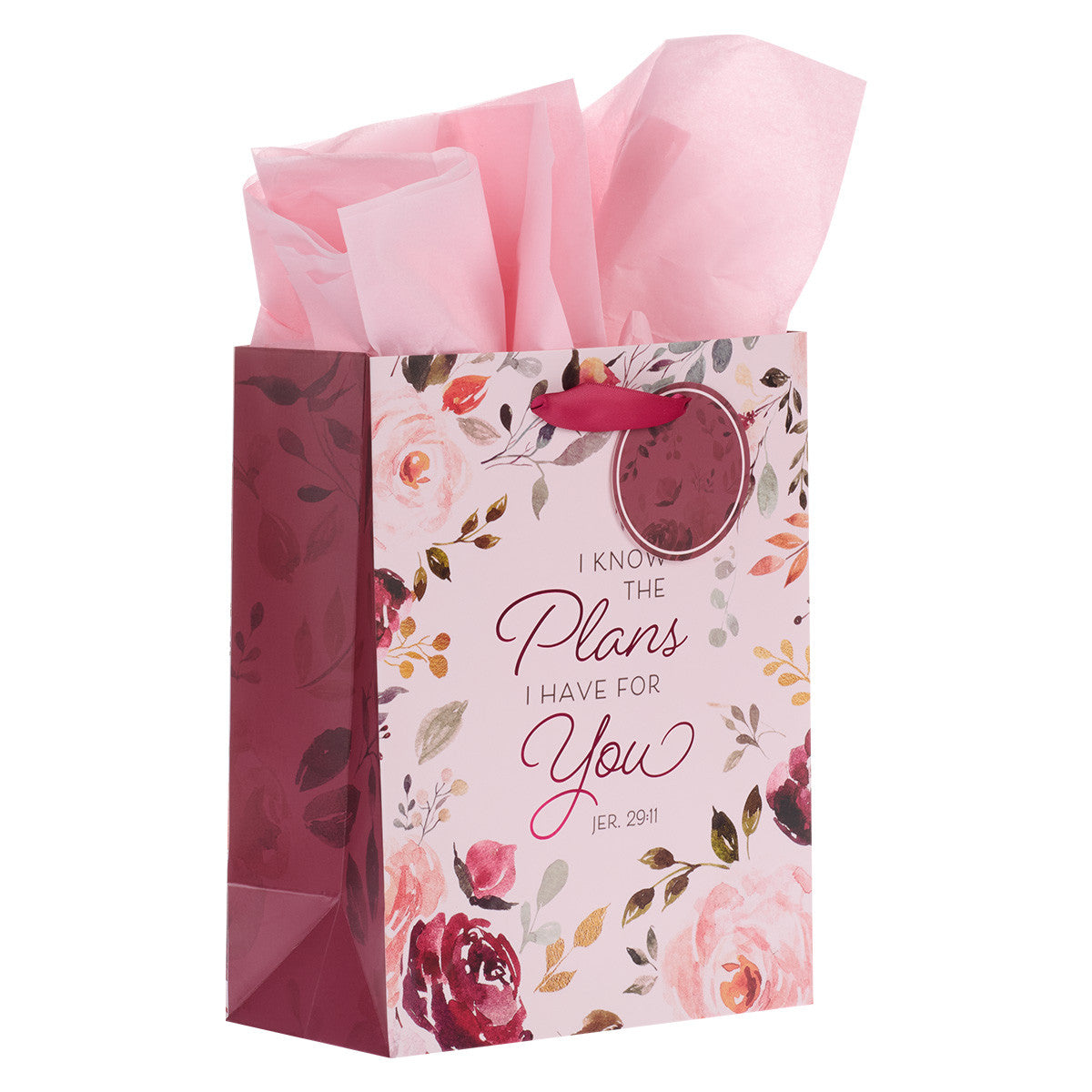 Gift Bag Medium: I Know the Plans I Have For You Pink Roses (Jer 29:11)