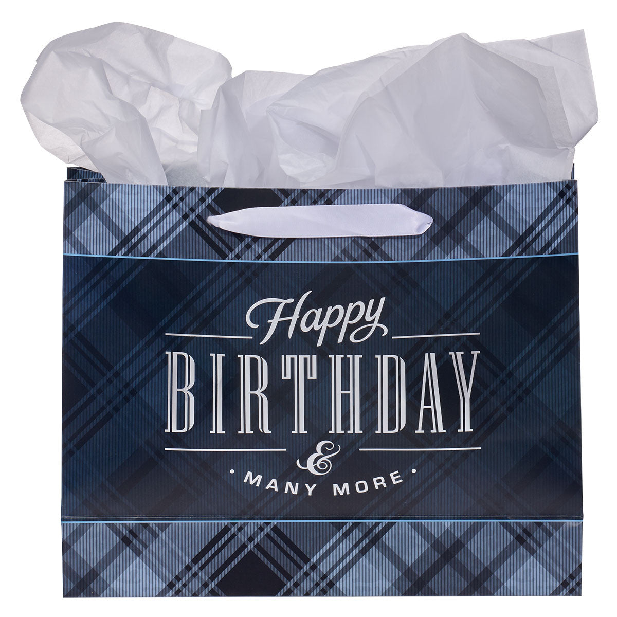 Gift Bag Large Landscape: Happy Birthday and Many More, Black Plaid