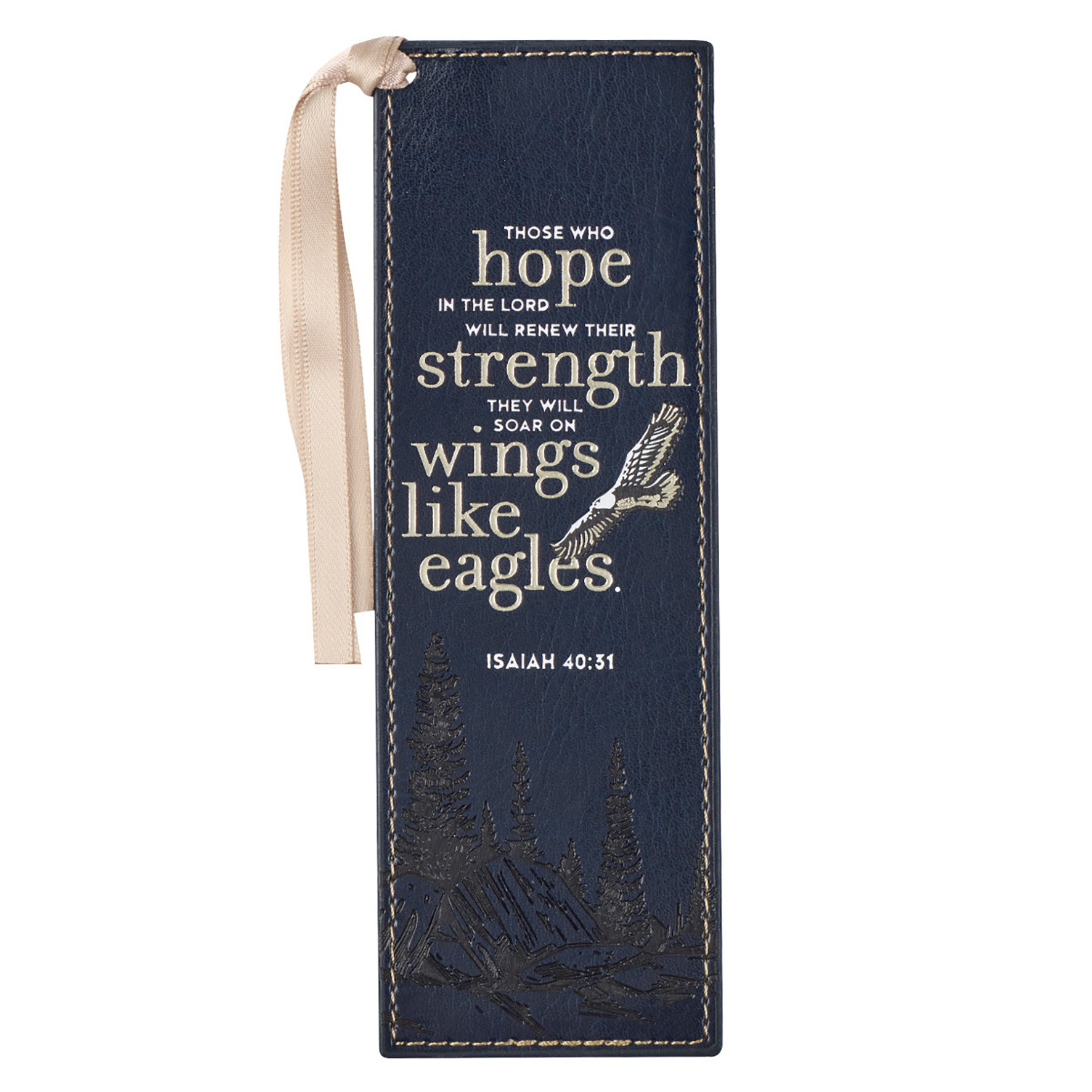 Bookmark With Ribbon: Wings Like Eagles Navy/Gold (Isaiah 40:31)