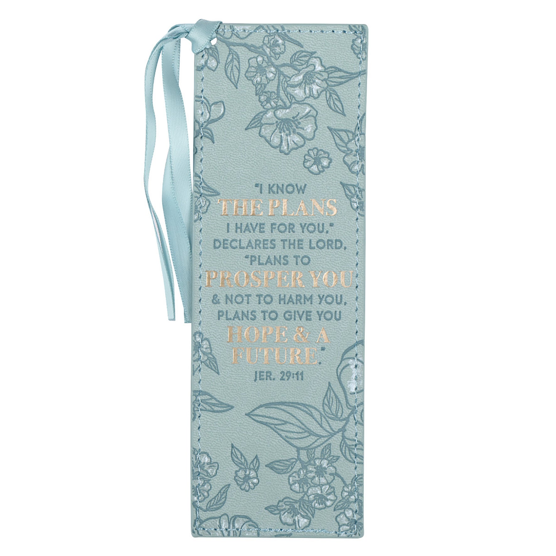 Bookmark With Ribbon: I Know the Plans Aqua Floral (Jer. 29:11)