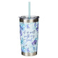 Stainless Steel Travel Mug With Straw: It is Well With My Soul, Blue/Purple Posies (532 Ml)