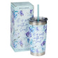Stainless Steel Travel Mug With Straw: It is Well With My Soul, Blue/Purple Posies (532 Ml)
