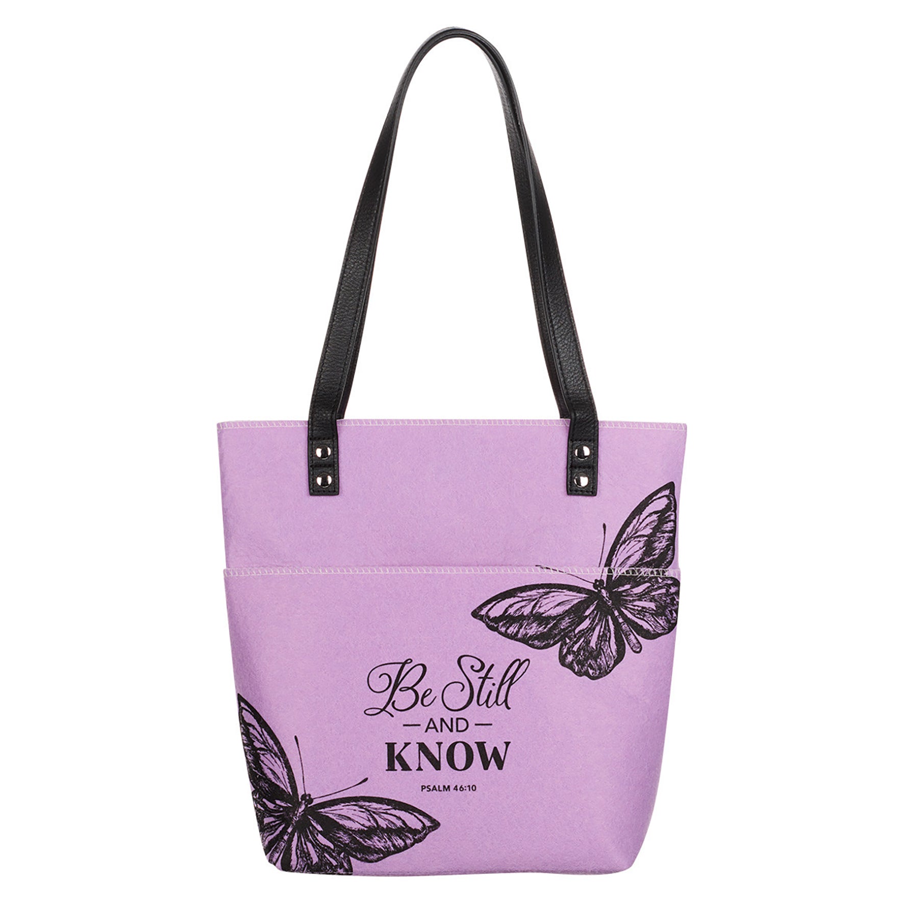Bible Tote: Be Still and Know Purple Butterflies, Felt (Psalm 46:10), Magnetic Button Closur