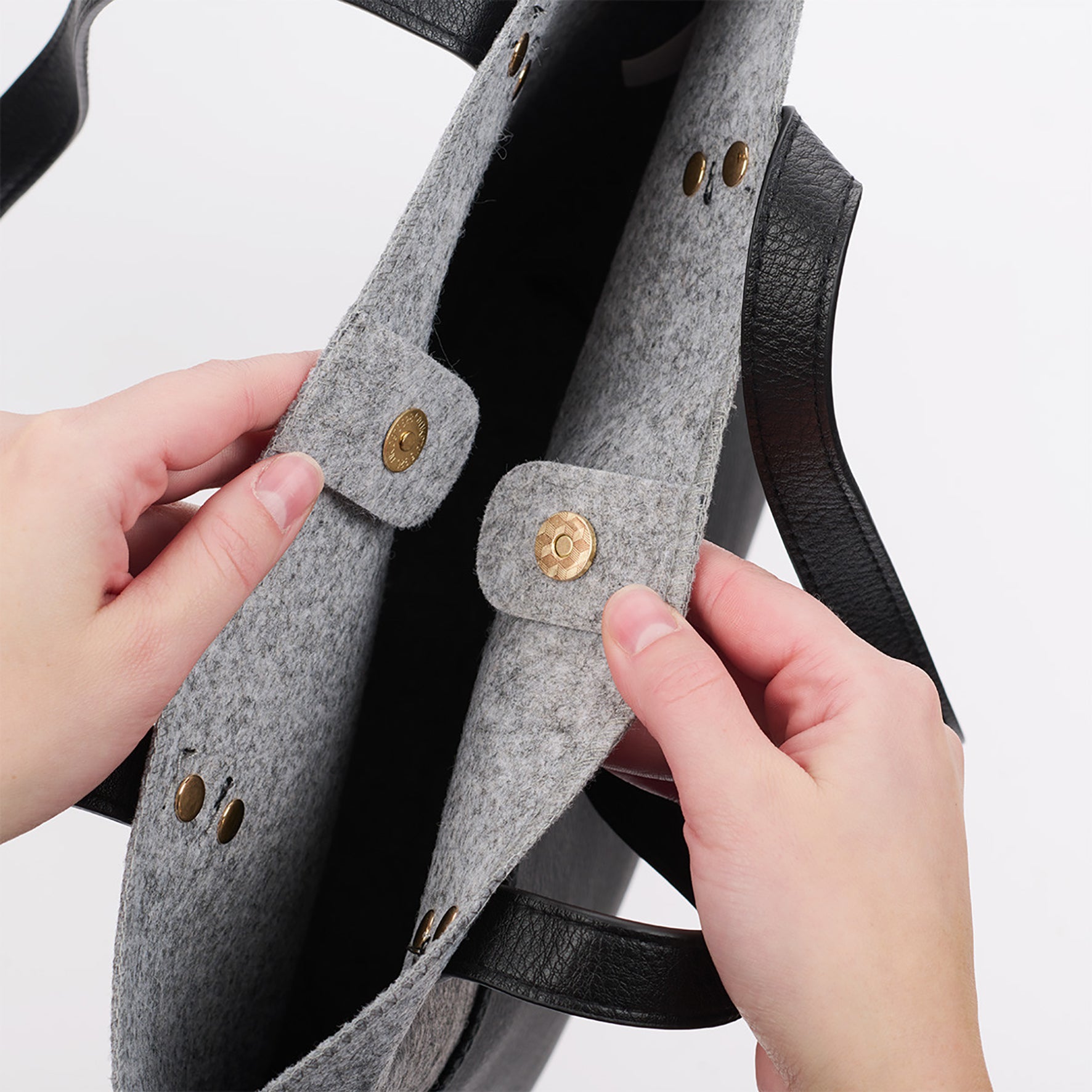 Bible Tote: Love, Black Faux Leather/Grey  Felt, Magnetic Button Closure