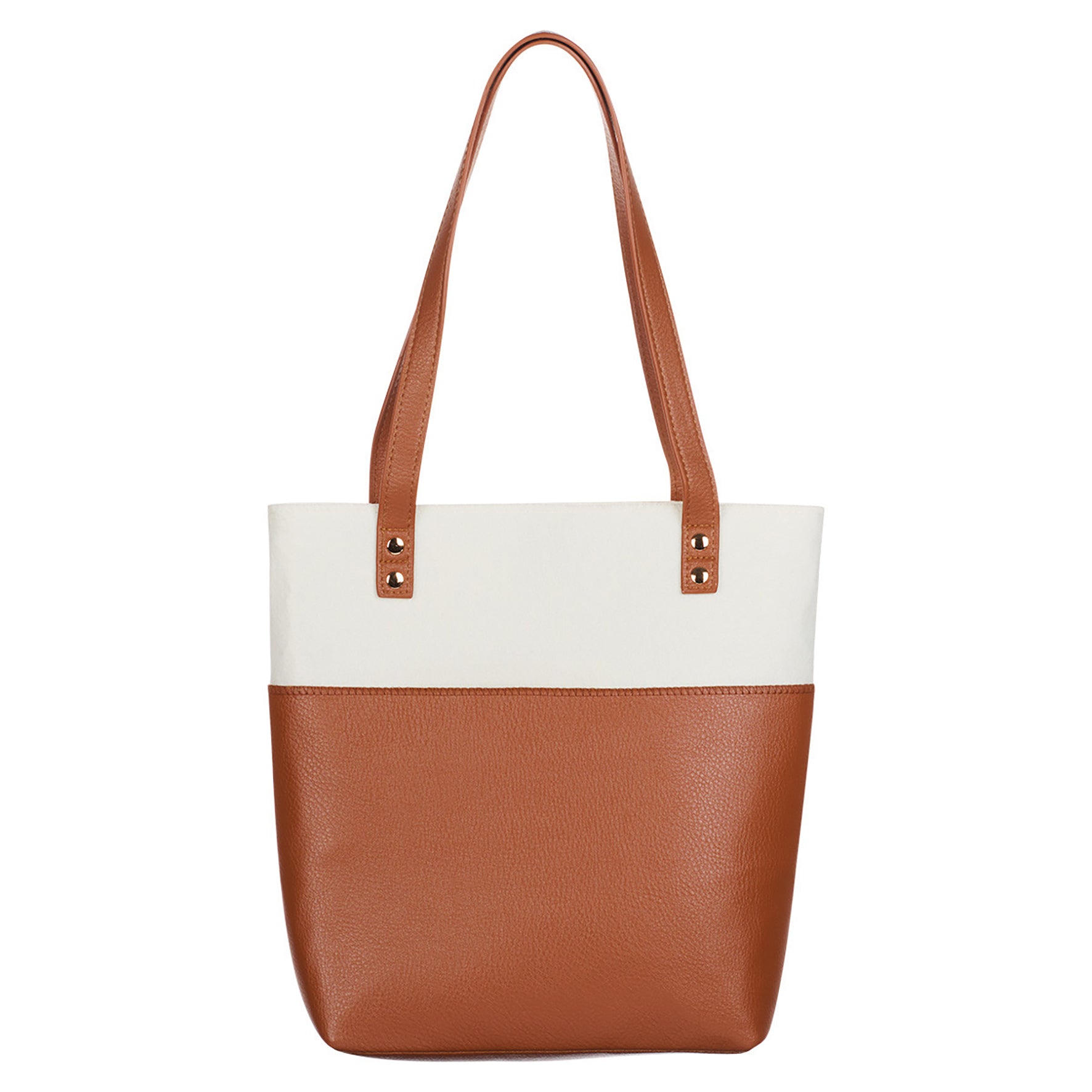 Bible Tote: Strength & Dignity Tan Faux Leather/Cream Felt (Proverbs 31:25), Magnetic Button Closur
