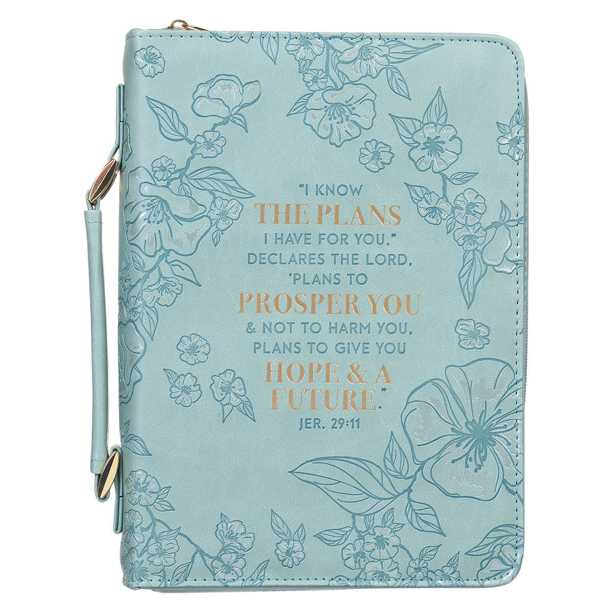 Bible Cover Large: I Know the Plans...Hope & a Future Gold Accents, Floral (Jer 29:11)