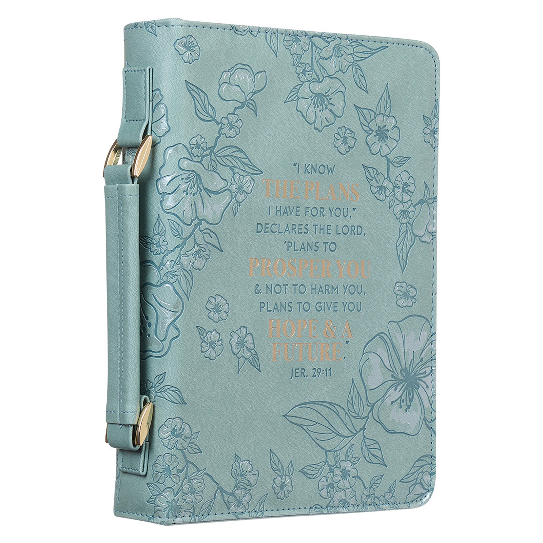 Bible Cover Medium: I Know the Plans...Hope & a Future Gold Accents/ Floral (Jer 29:11)