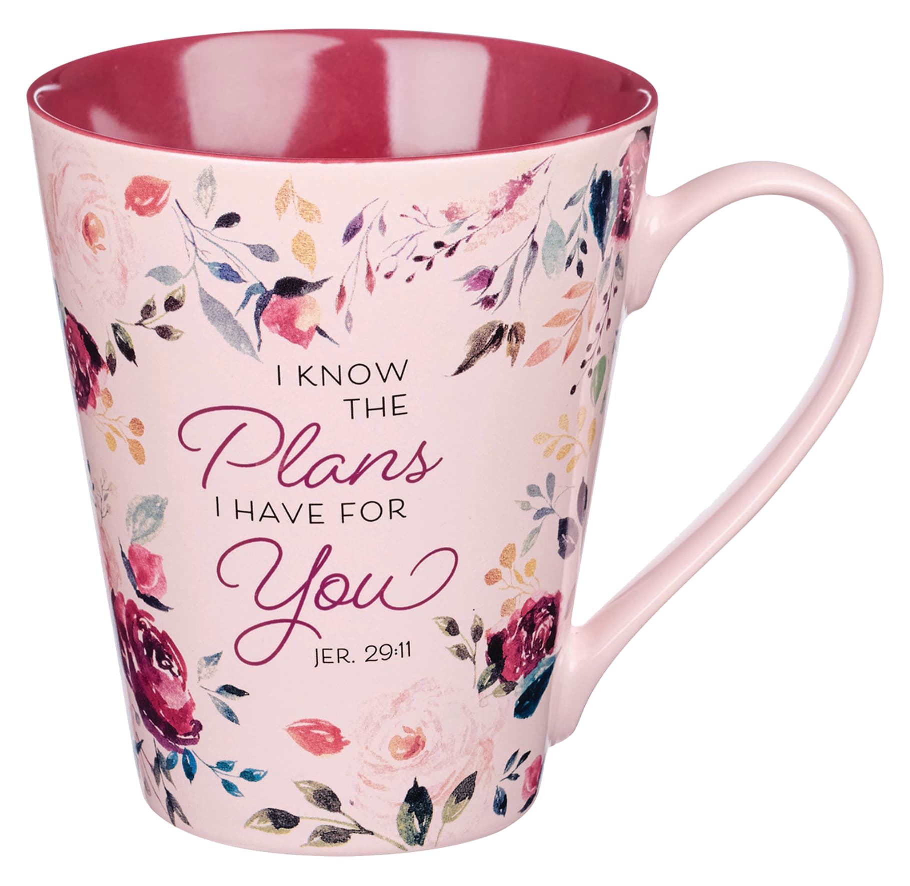 Ceramic Mug: I Know the Plans I Have For You, Jer 29:11, Pink/Plum interior (414 Ml)