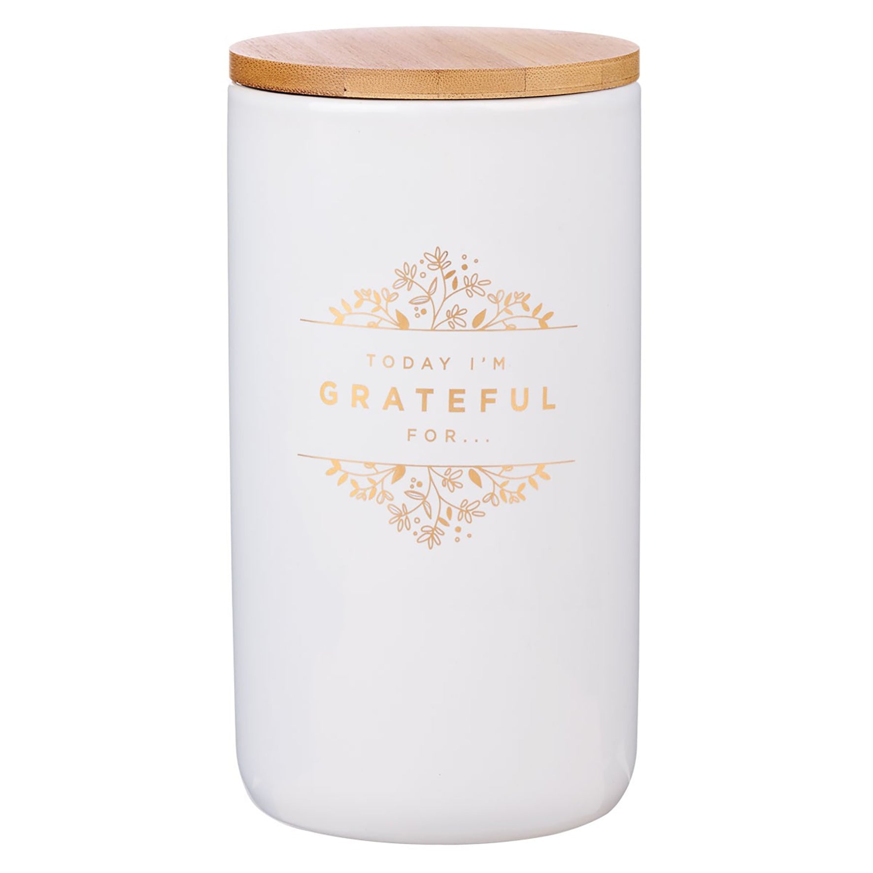 Gratitude Jar With Cards: Today I'm Grateful For, White/Gold, Ceramic With Bamboo Lid