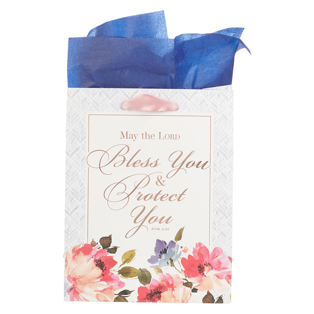 Gift Bag Medium: Bless and Protect You Blue Floral (Num. 6:24)