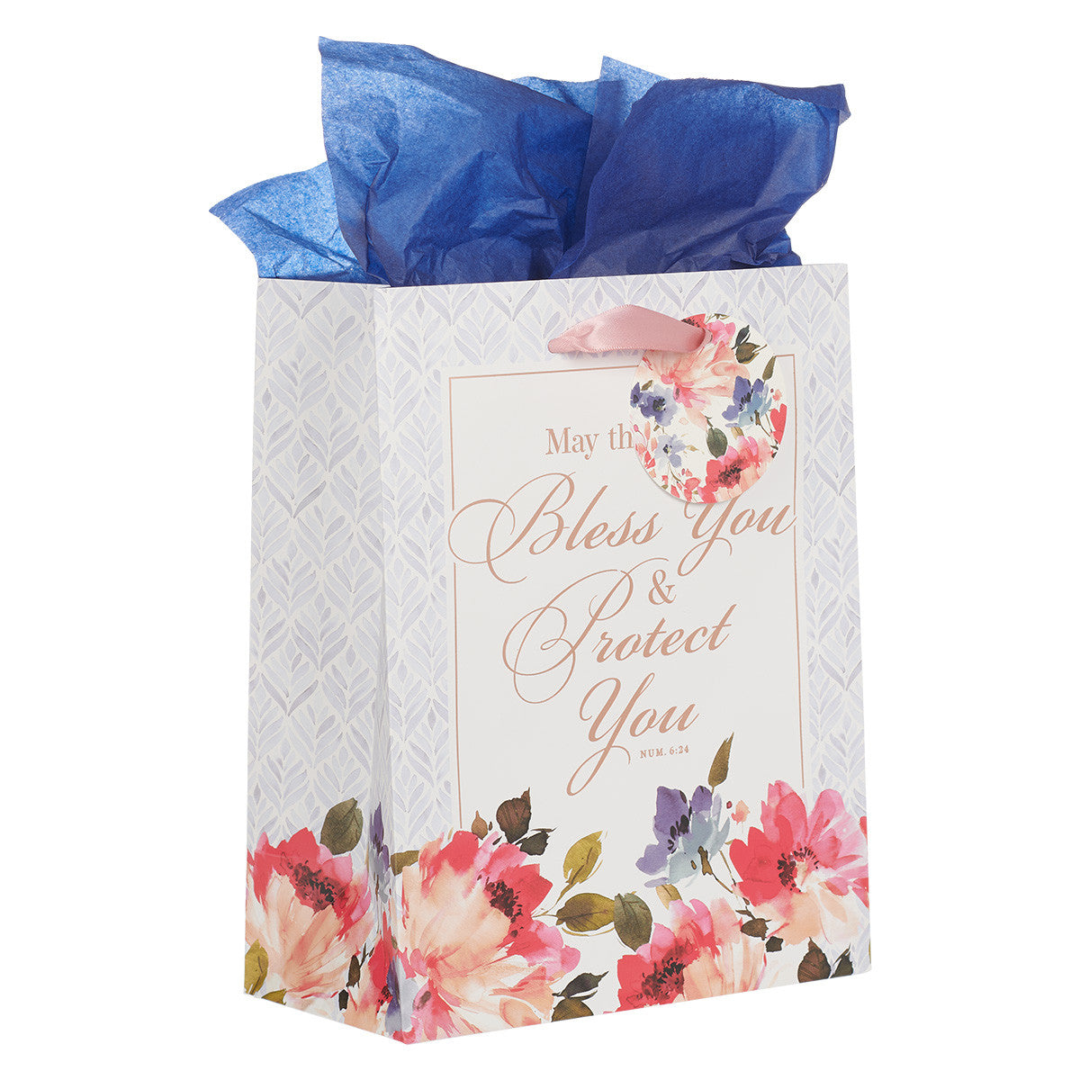 Gift Bag Medium: Bless and Protect You Blue Floral (Num. 6:24)