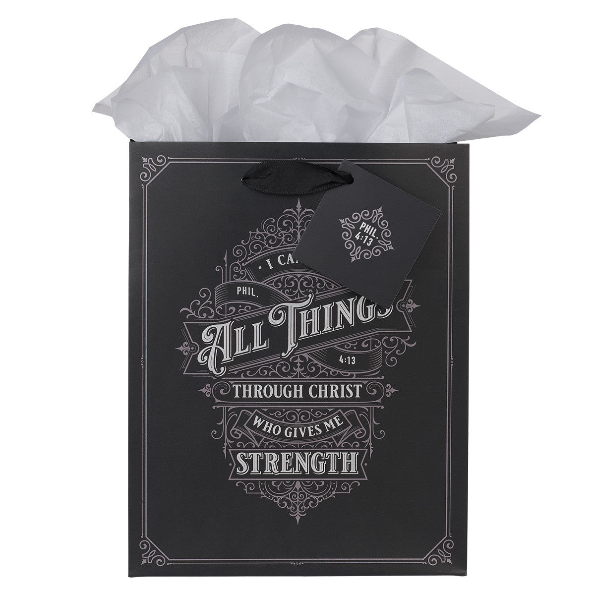 Gift Bag Medium: All Things Through Christ Black (Phil 4:13)