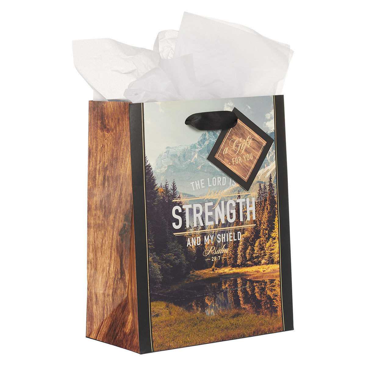 Gift Bag Medium: The Lord is My Strength and My Shield, Psalm 28:7, Mountain Scene