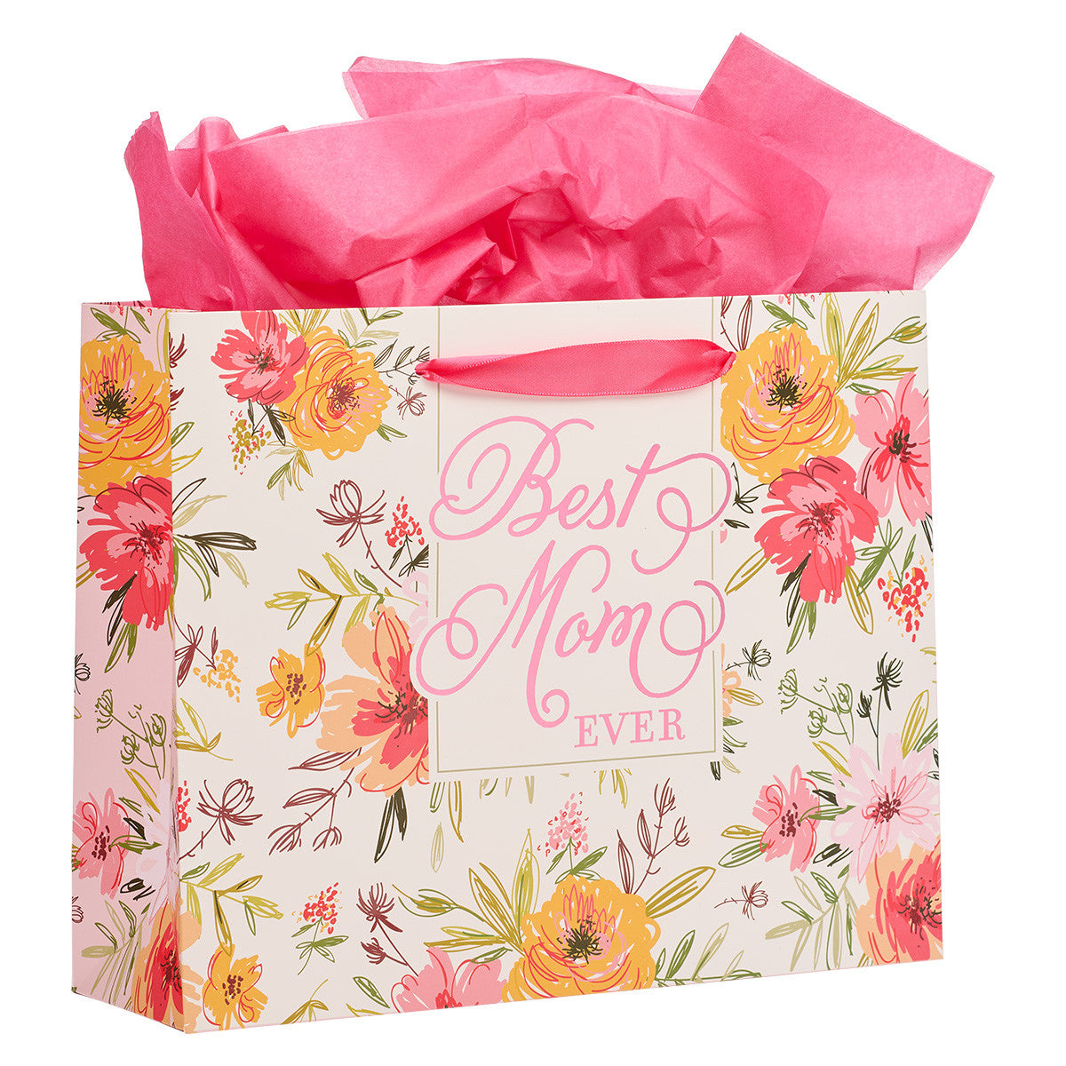 Gift Bag Large Landscape: Best Mom Ever, Pink Floral