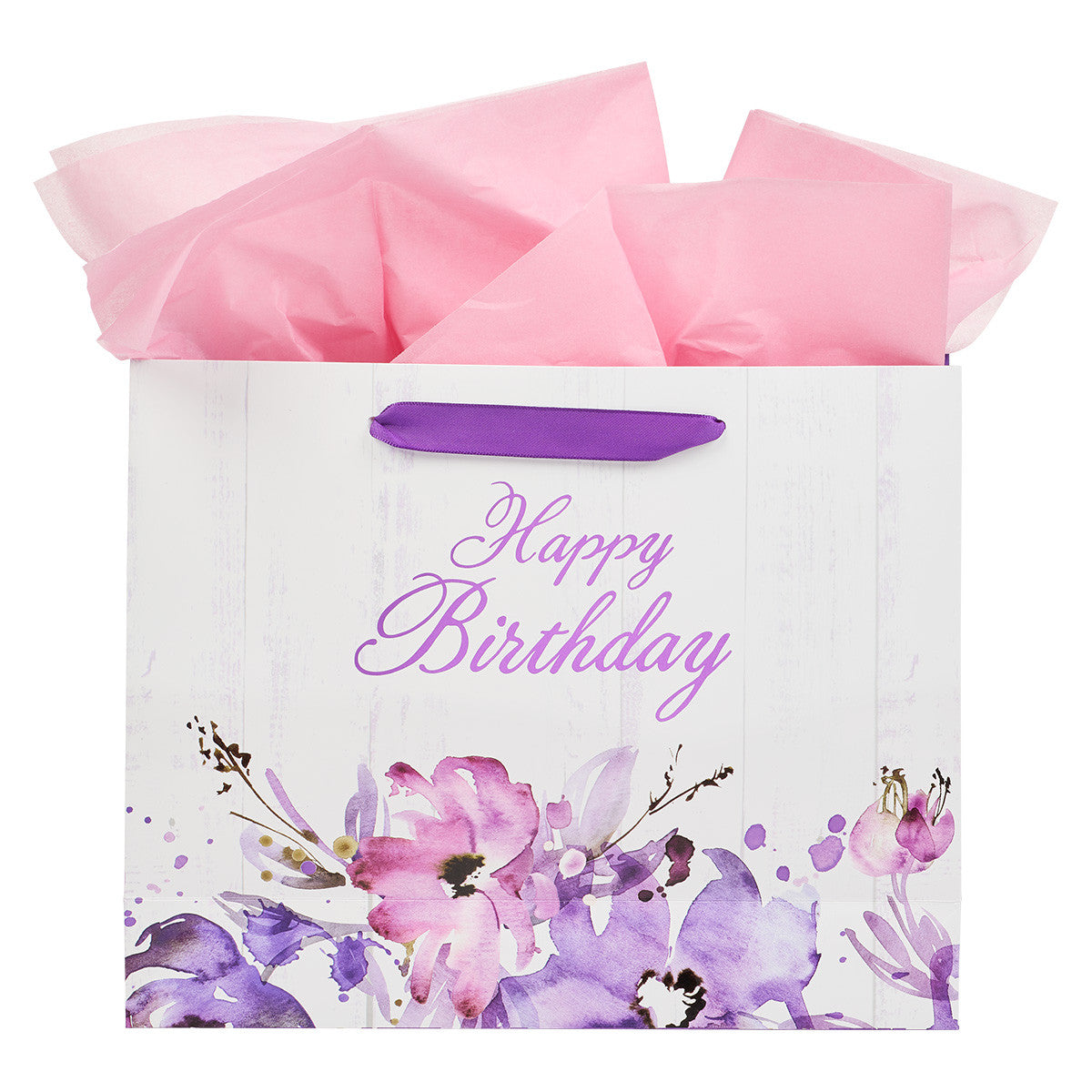 Gift Bag Large Landscape: Happy Birthday, Floral Pink/Purple