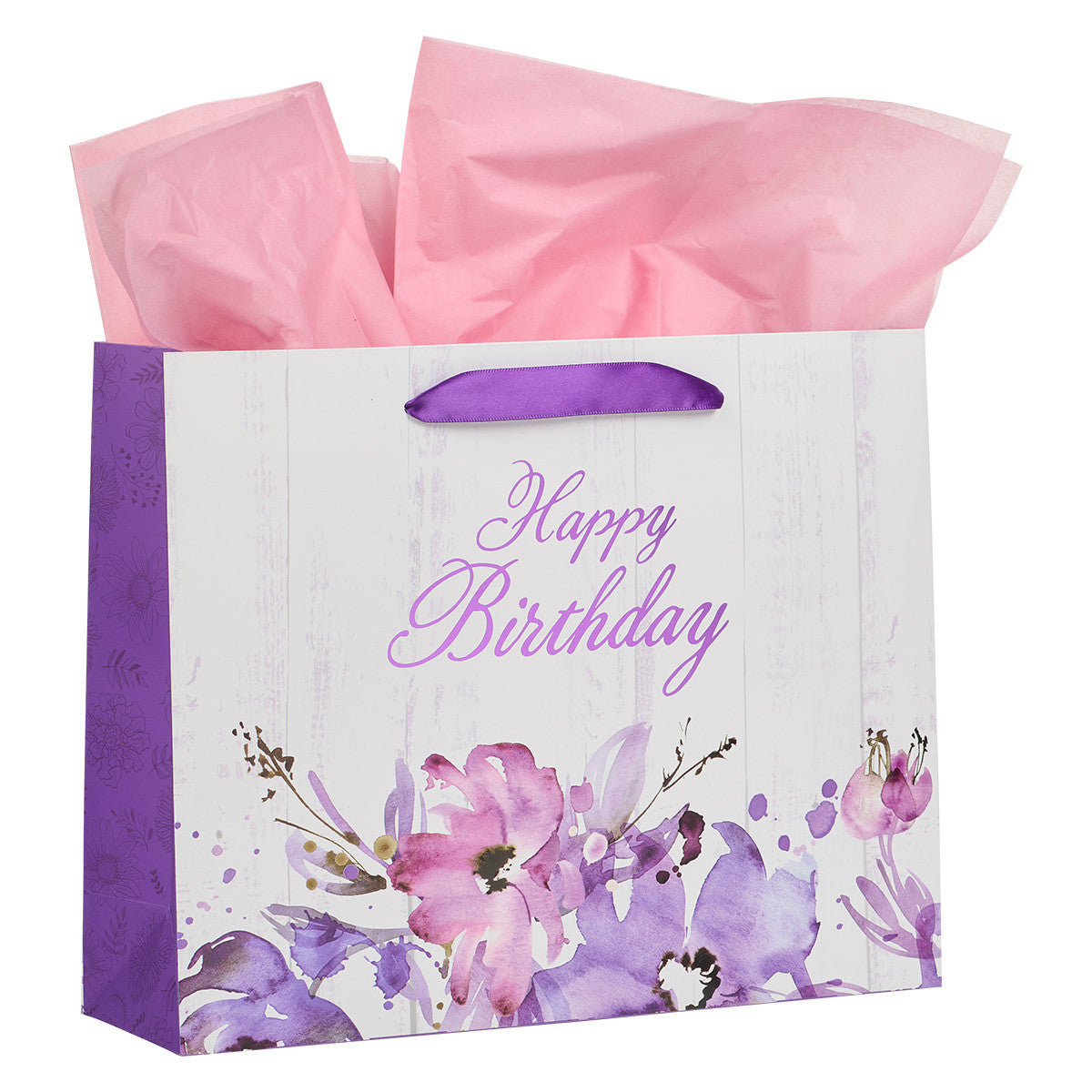 Gift Bag Large Landscape: Happy Birthday, Floral Pink/Purple