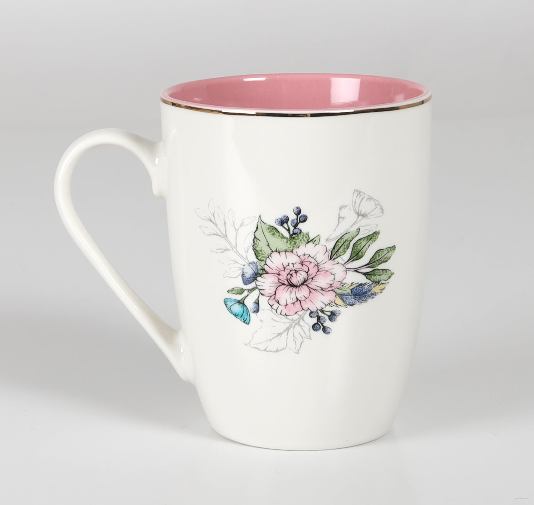 Ceramic Mug: The Lord Delights in You (Isaiah 62:4) Floral, Pink Inside (355ml)