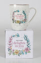 Ceramic Mug: The Lord Delights in You (Isaiah 62:4) Floral, Pink Inside (355ml)
