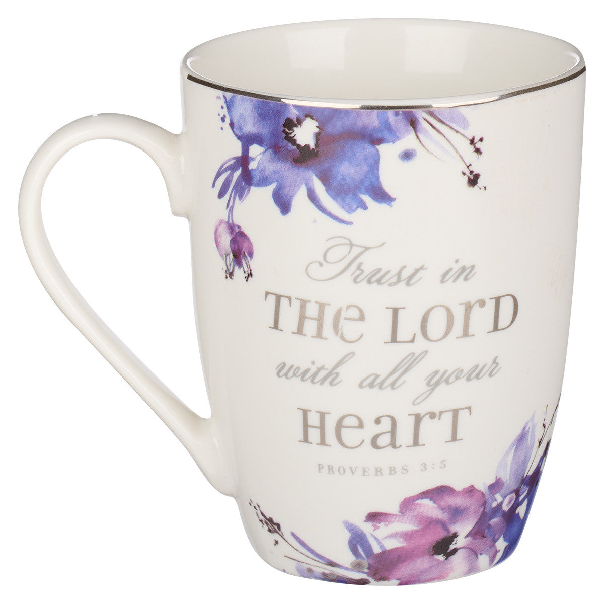 Ceramic Mug: Trust in the Lord (Proverbs 3:5): Purple Floral (355ml)