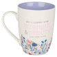 Ceramic Mug: Strength & Dignity (Proverbs 31:25) Floral, Purple Inside (355ml)